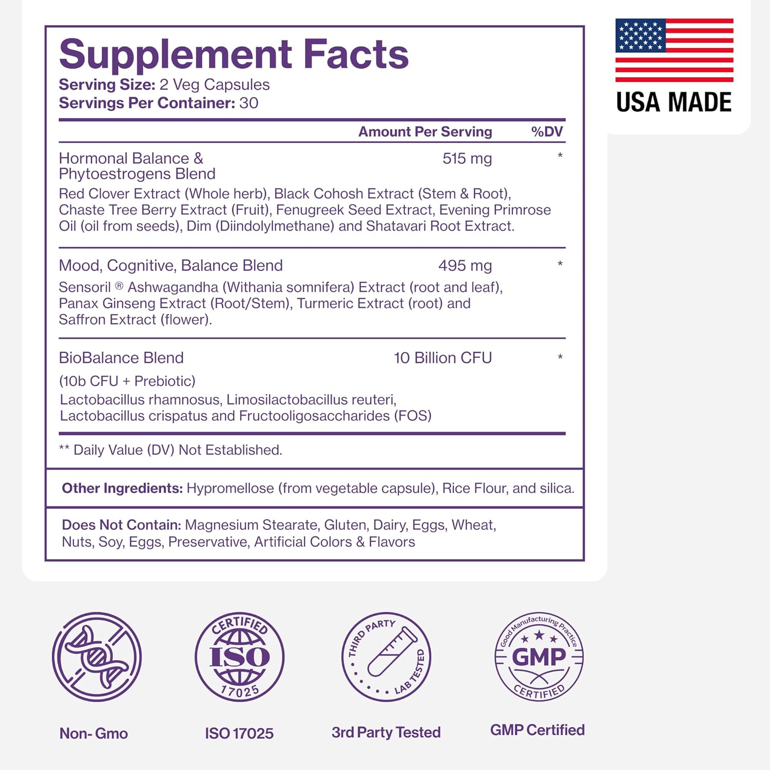 Menopause Supplements for Women - Natural Hormone Balance - Hot Flashes, Night Sweats, Sleep & Mood Support. with Sensoril® Ashwagandha, DIM, Chaste Berry & Black Cohosh Root - 60 Count - Image 5