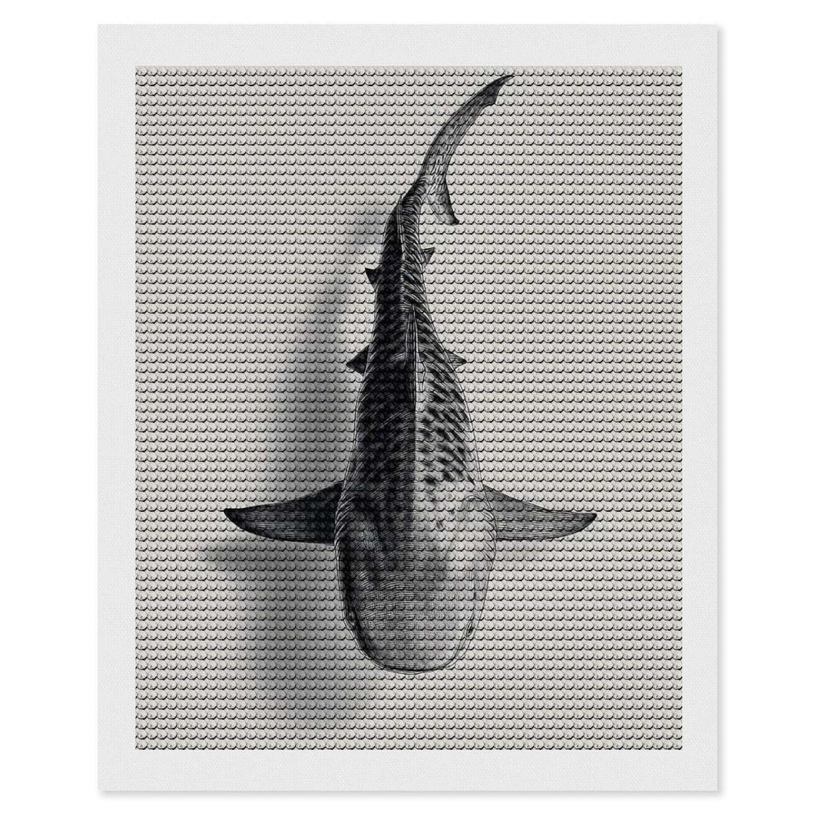 Junmoney Monochrome Shark Diamond Painting Set 16"x20", for Adults, Decorate Your Room, Thoughtful Handmade Gift, Boho Decor, with Tool Kit