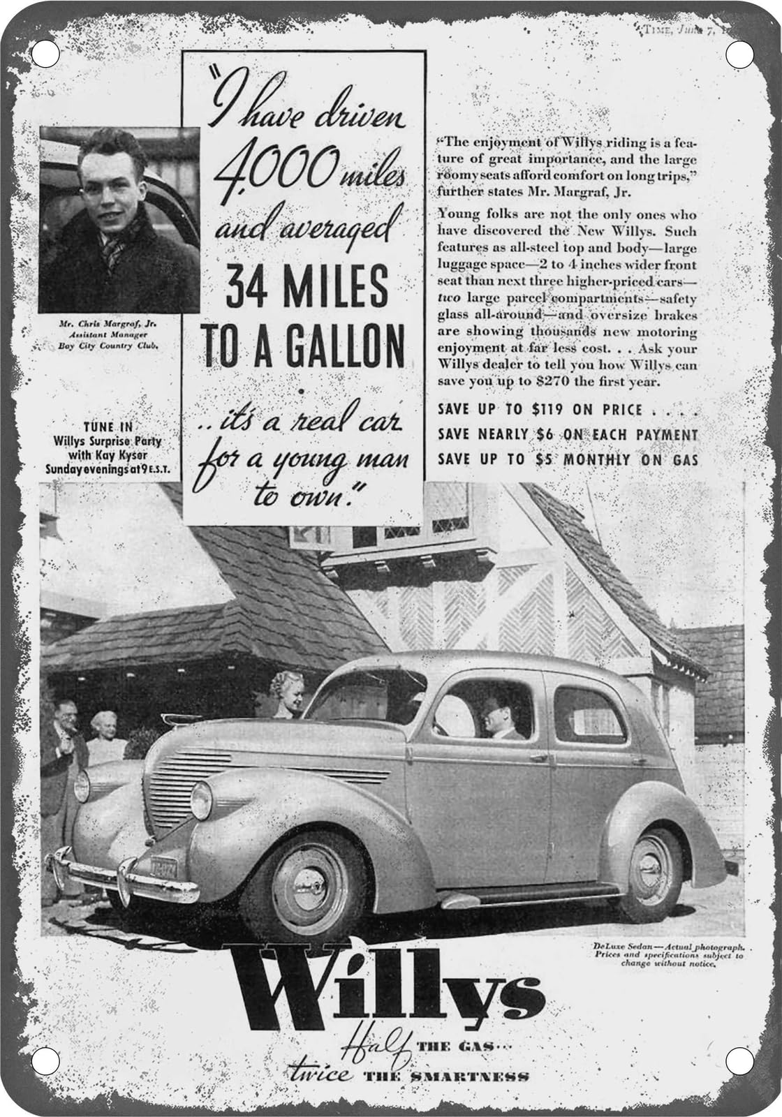METAL SIGN - 1937 Willys Vintage Ad 02 - Old Retro Rusty Look home decor