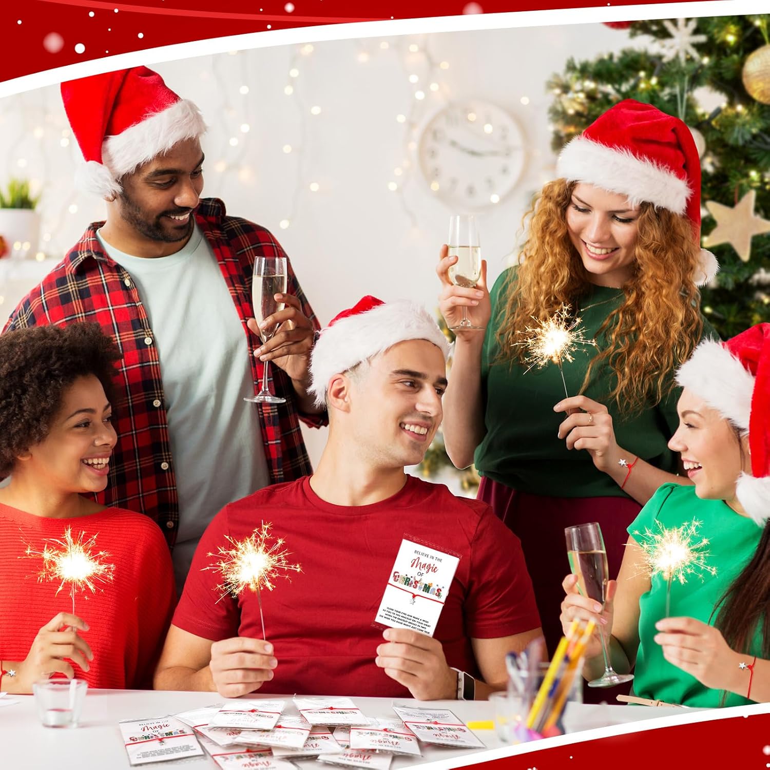 Quelay 24 Set Christmas Believe Wish Bracelets Bulk Adjustable Christmas Bracelet with Wish Card Xmas Star Braided Friendship Holiday Jewelry Gift for Xmas Classroom Party Supplies Friend Guests Gift - Image 4