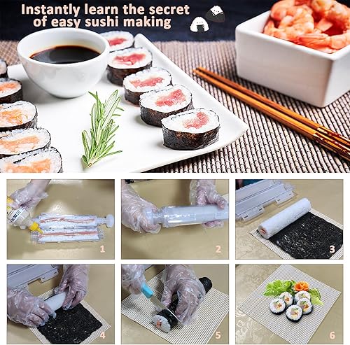 Miniatura 3 de Kit de fabricación de sushi, molde para hacer sushi para principiantesfabricantes profesionales de sushi, con rodillo de sushi (bazooka), tapete de
