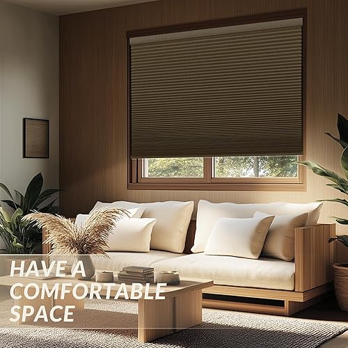 Miniatura 5 de Boolegon Nueva Actualización Persiana Celular de Lino de 1.5" Persiana de Ventana de Panal Natural Persiana Oscurecedora Térmica Aislada de Color a