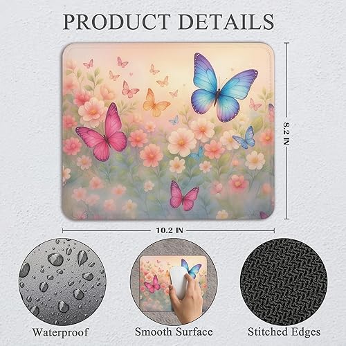 Miniatura 2 de Butterfly Floral Mouse Pad - Retro Flowers Office Supplies Desk Decor, Square Waterproof Non-Slip Rubber Base Butterfly Mousepad for Computers