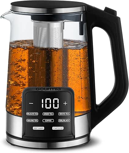 Gourmia Electric Programmable Glass Kettle – 1.7L Temperature Control Tea