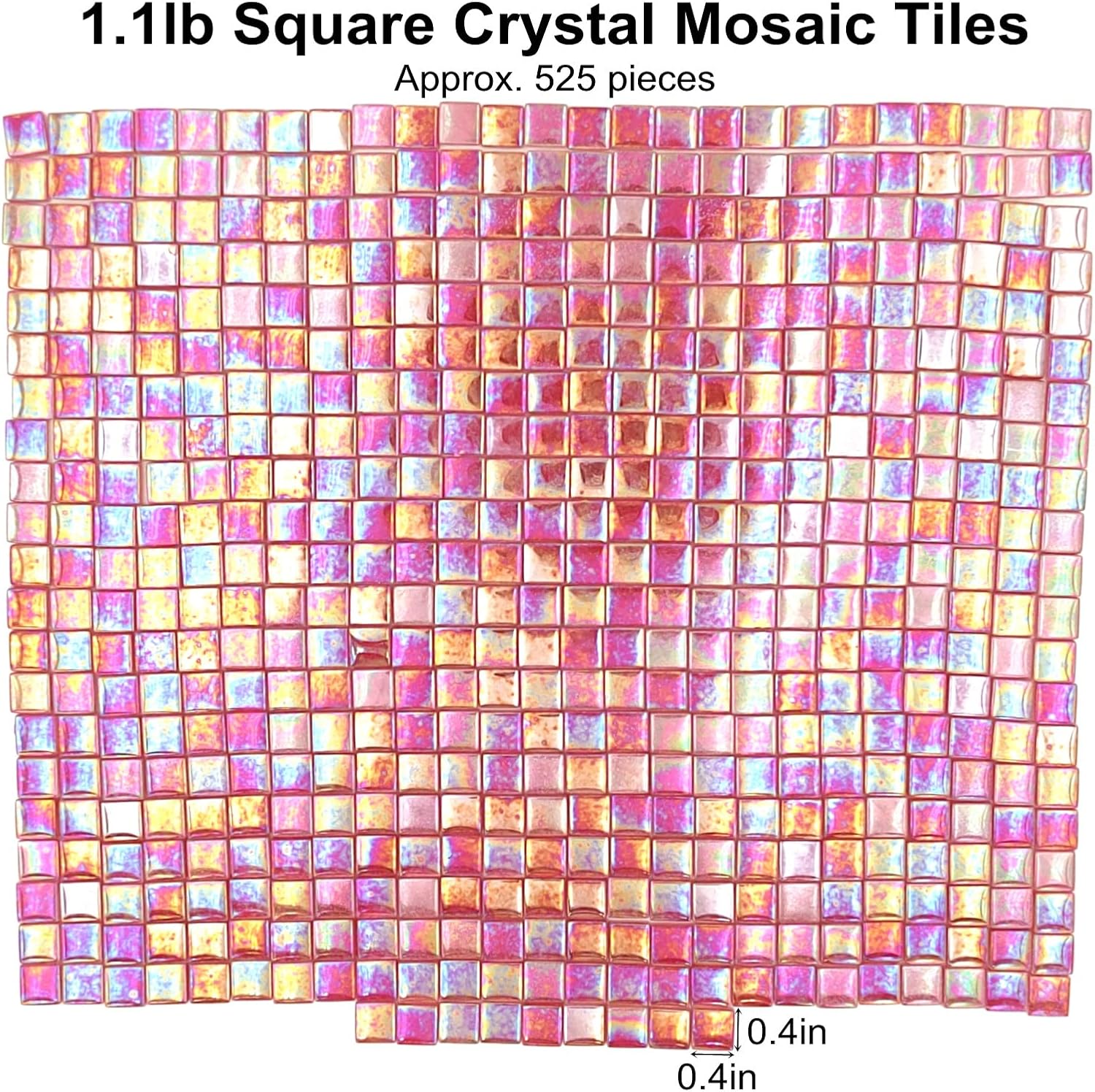 1.1lb Square Crystal Mosaic Tiles, Iridescent Mosaic Glass Tiles for Crafts, Mosaic Pieces DIY Hobbies Children Handmade Jewelry Art Decoration Gifts,525 Pieces (Fuchsia)