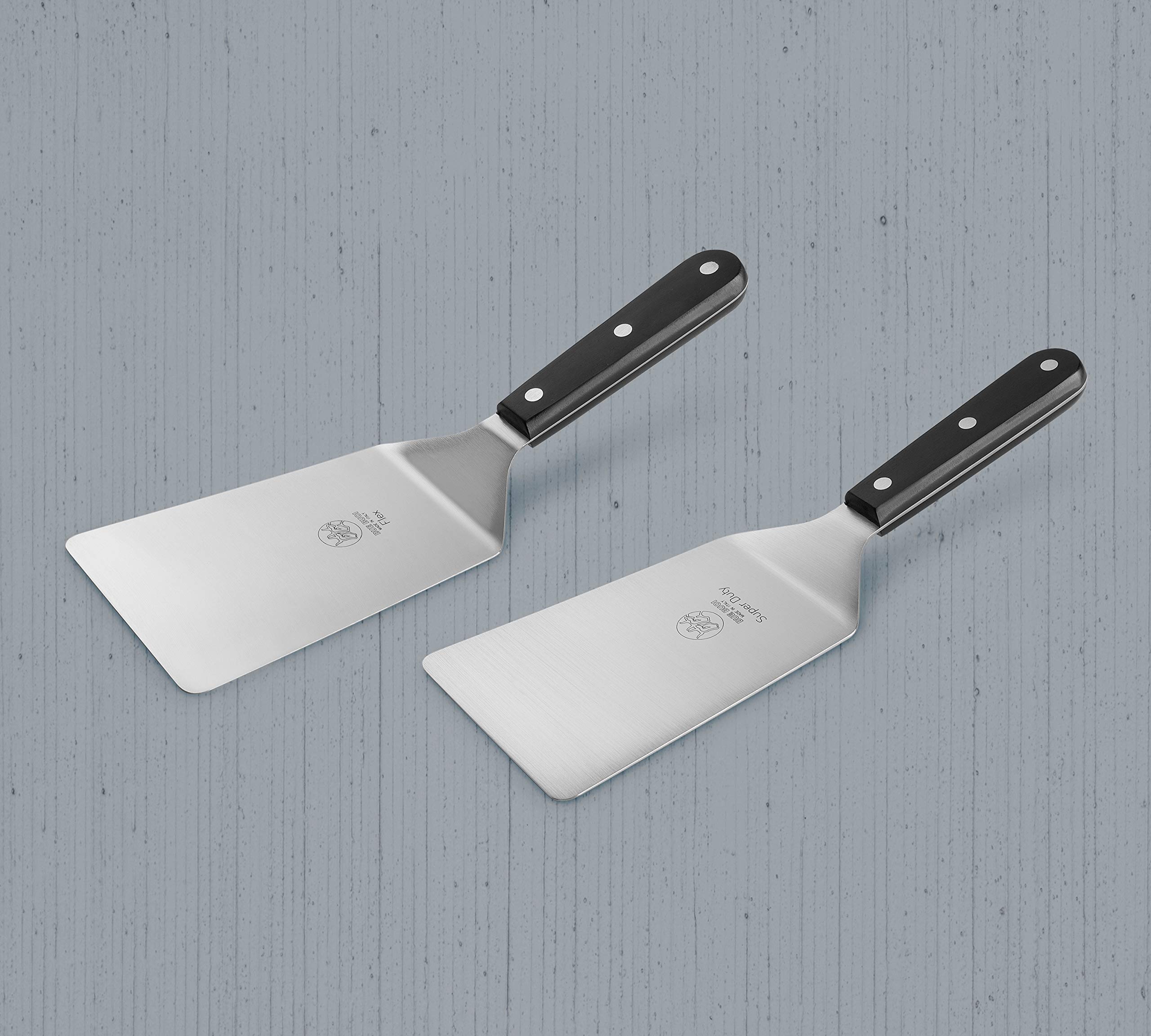DUE BUOI SET - Spatola larga e spatola larga flessibile - dimensione lama 10,2 cm x 6,1/7,6 cm - Ottimo per hamburger cucina barbecue griglia pasticceria antiaderente durevole ICQ approvato
