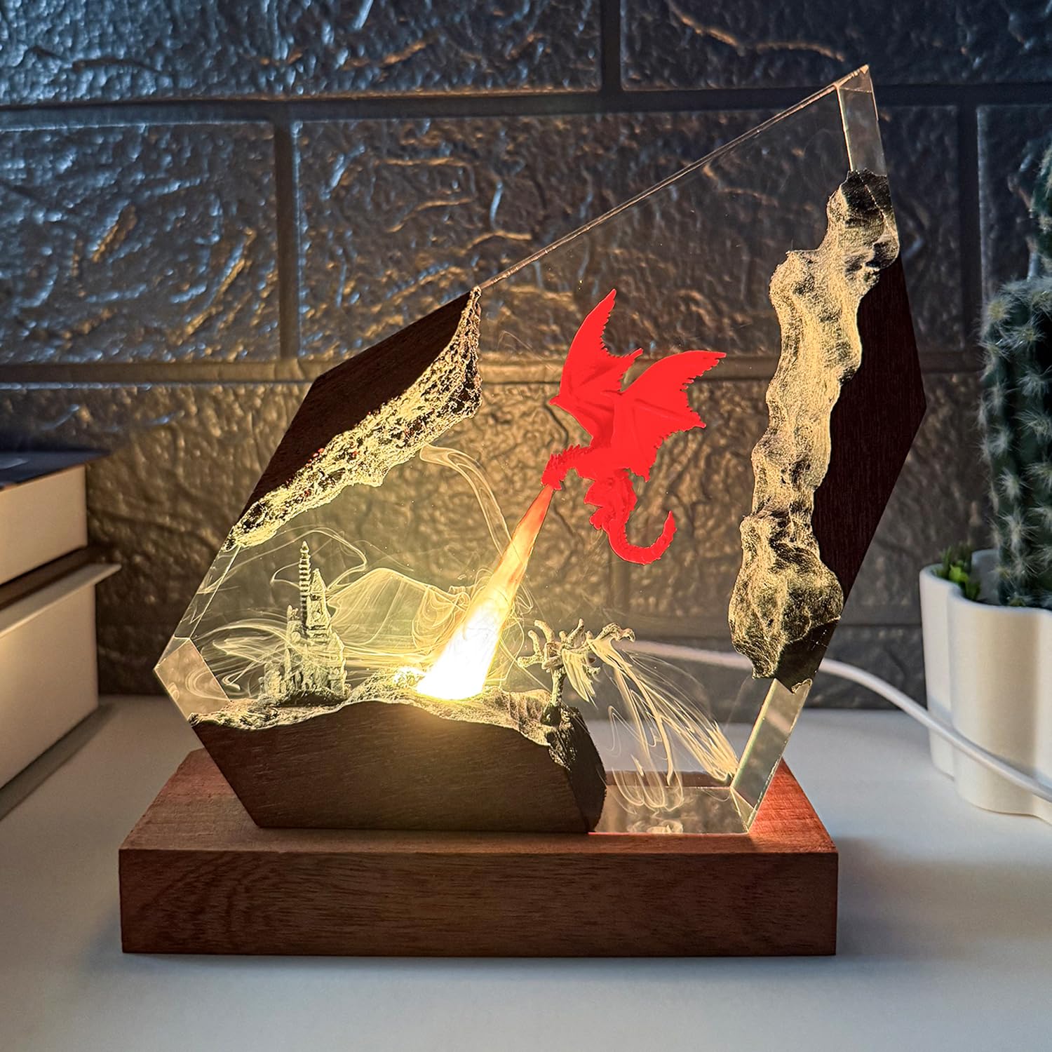 Lava-Drachenlampe aus Epoxidharz, handgefertigt, RGB-Fantasie, 3D-Feuerdrachen-Figuren, Tischlampe für Zimmer, Büro, Geburtstag, Weihnachten, Geschenk für Sohn, Männer, Gamer, Freund (S,15,2 x 10,2 cm