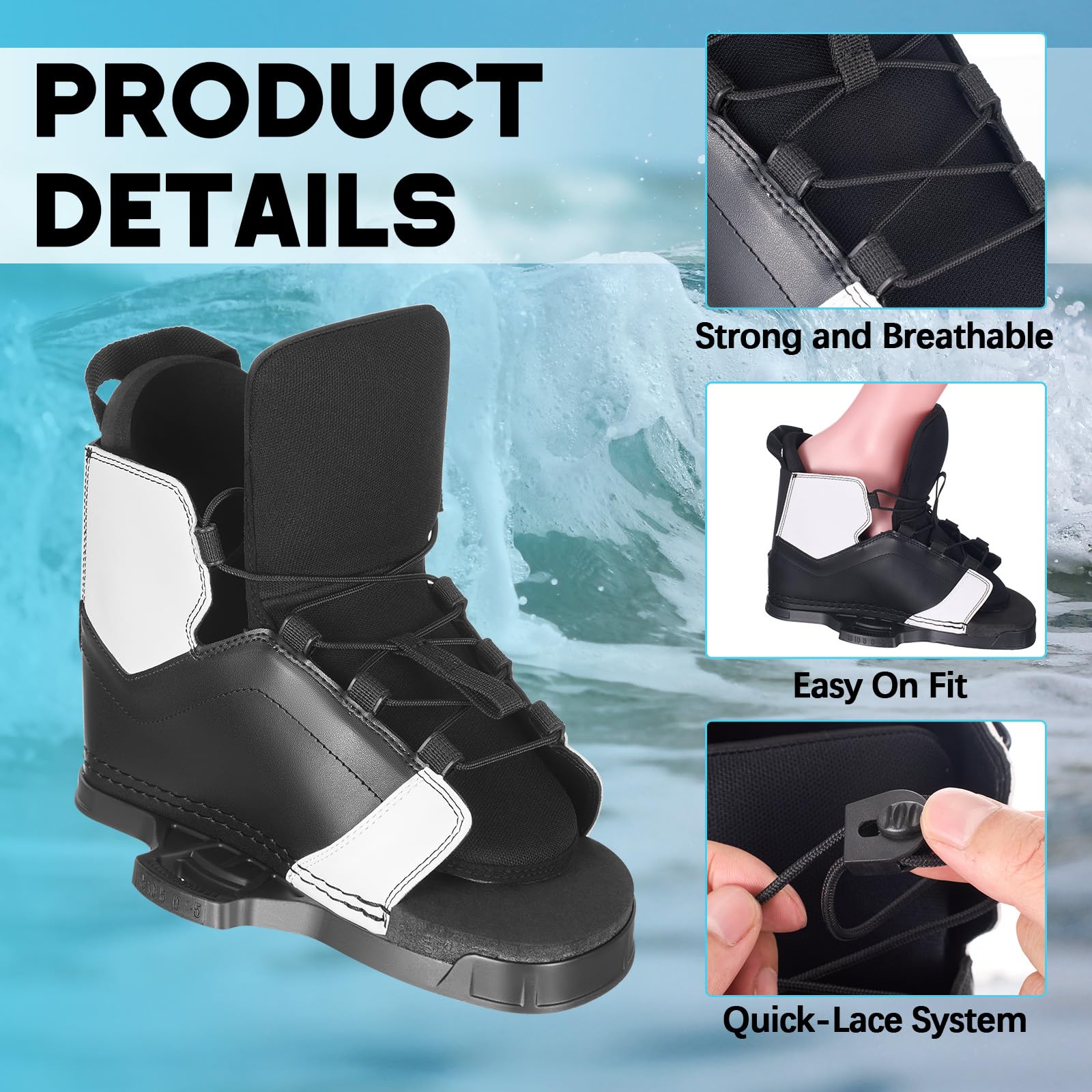 Weysat Universelle Wakeboard-Bindungen für Herren 42-46 / Damen 44-46, verstellbare Wakeboard-Stiefel, EVA-Komfortfutter und Knöchelstütze, einfacher Einstieg, offenes Zehen-Design, passend für die