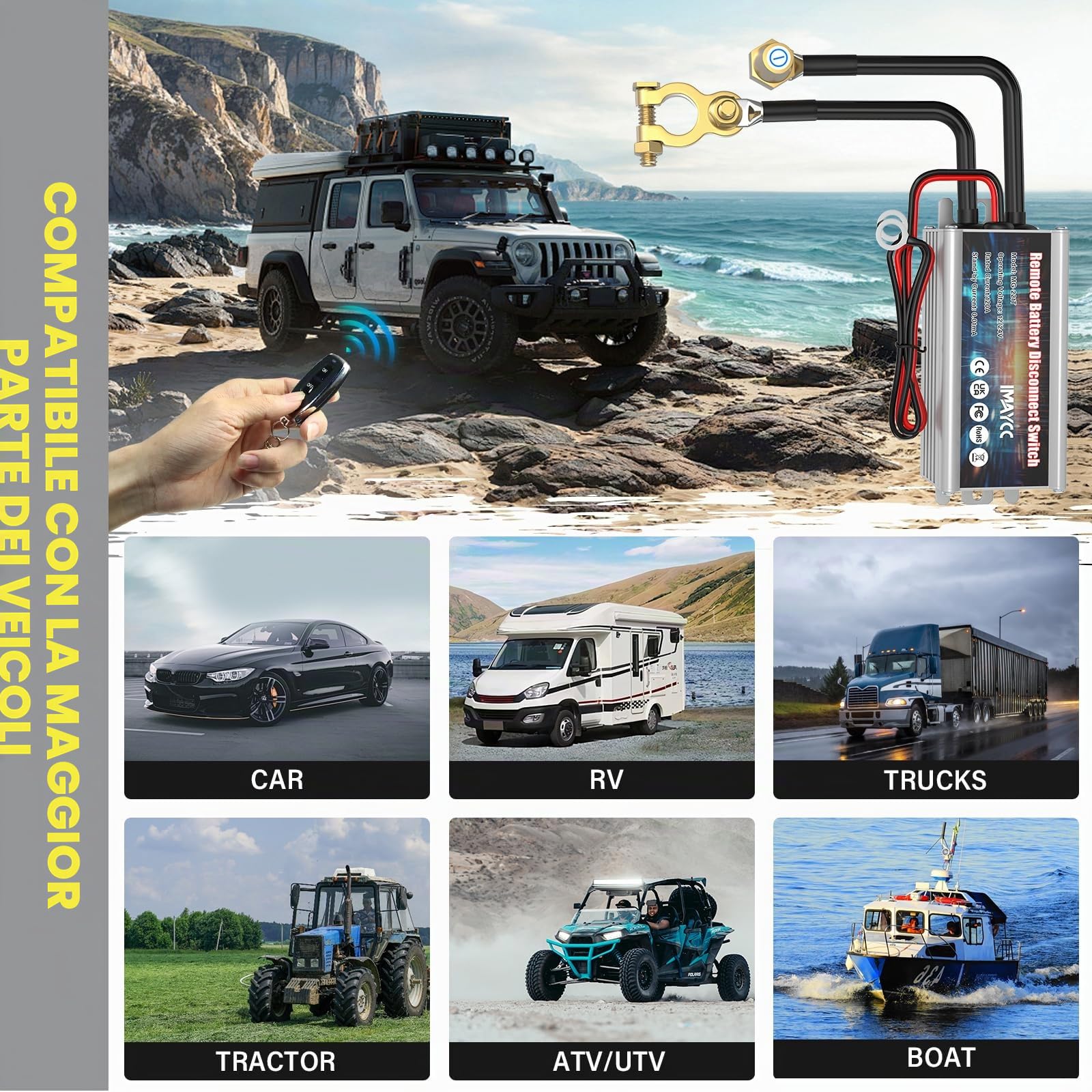 IMAYCC Intelligente Stacca Batteria 12v, Stacca Batteria per Auto 120A, Staccabatteria Auto, Antifurto Auto, Stacca batterie, Interruttore di Spegnimento Automatico per Moto, RV, ATV, Camion, Barca.