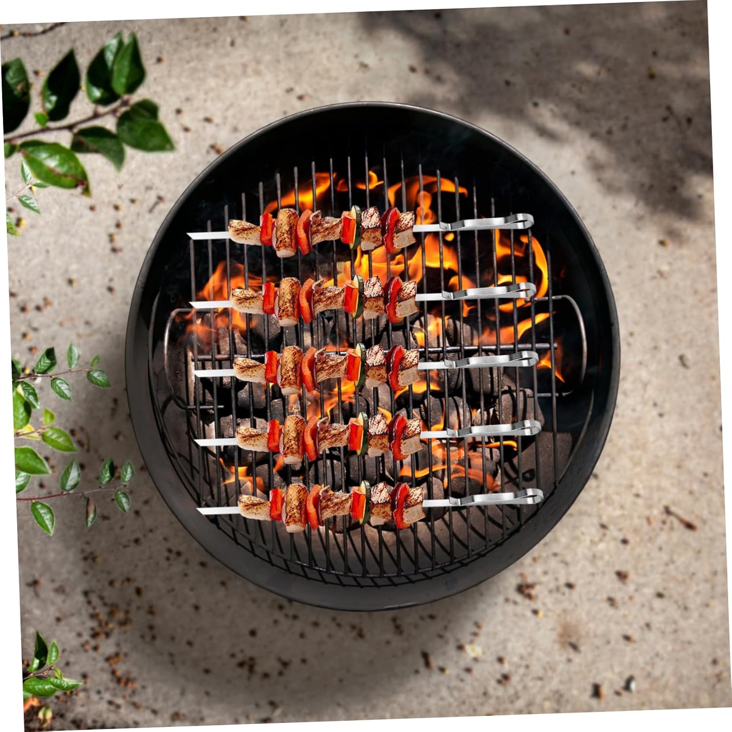 HANABASS 1set Portable Bbq Skewers Kit Reusable Stainless Steel Kebab Sticks for Outdoor Grilling Easy Threading Design Includes Skewers and Base for Meat Vegetables