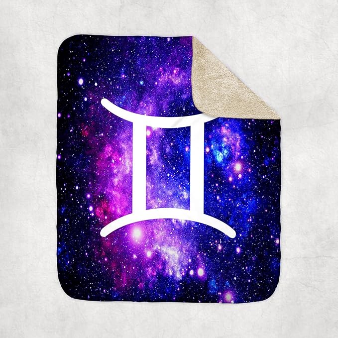 3dRose Gemini Star Sign on Purple Space Background Zodiac Horoscope Symbol Sherpa Lined Blanket