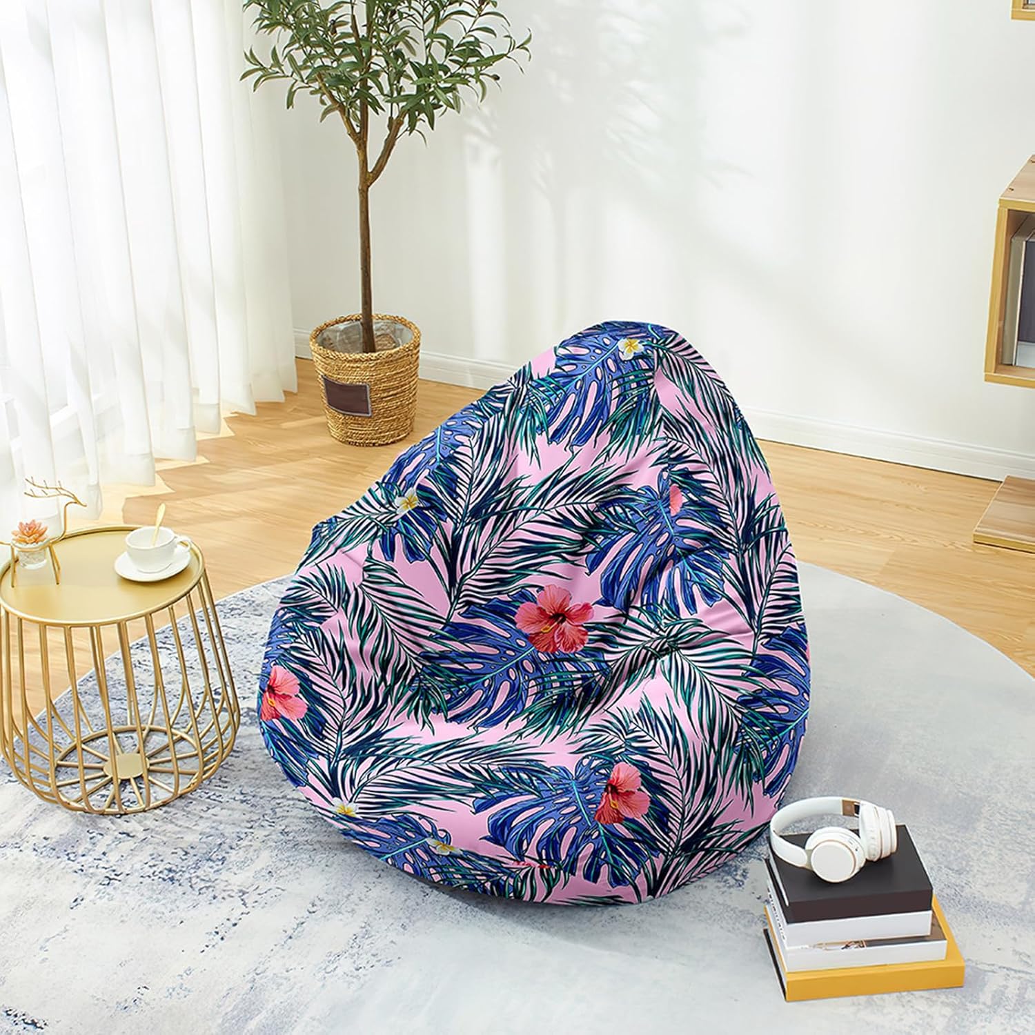 Hiseng Bean Bag Chair, 3D Green Flowers Sofa Cover No