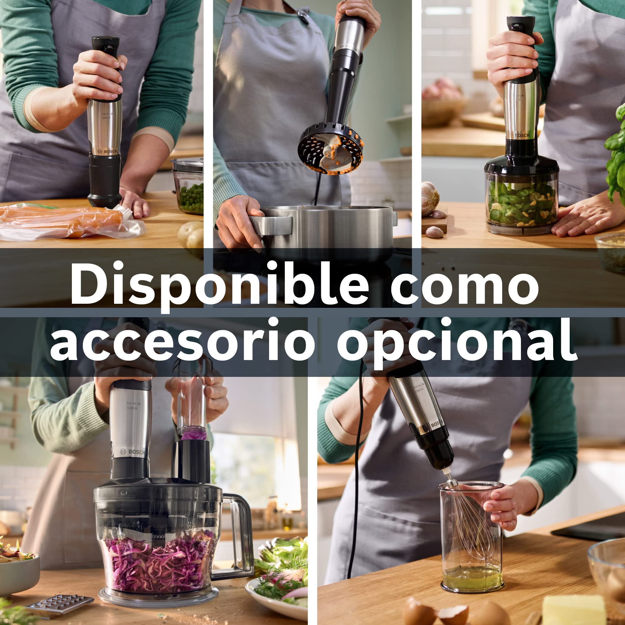 Bosch - Batidora de mano, ErgoMaster, Serie 6, 1200 W, QuattroBlade, Acero Inoxidable, MSM6M810