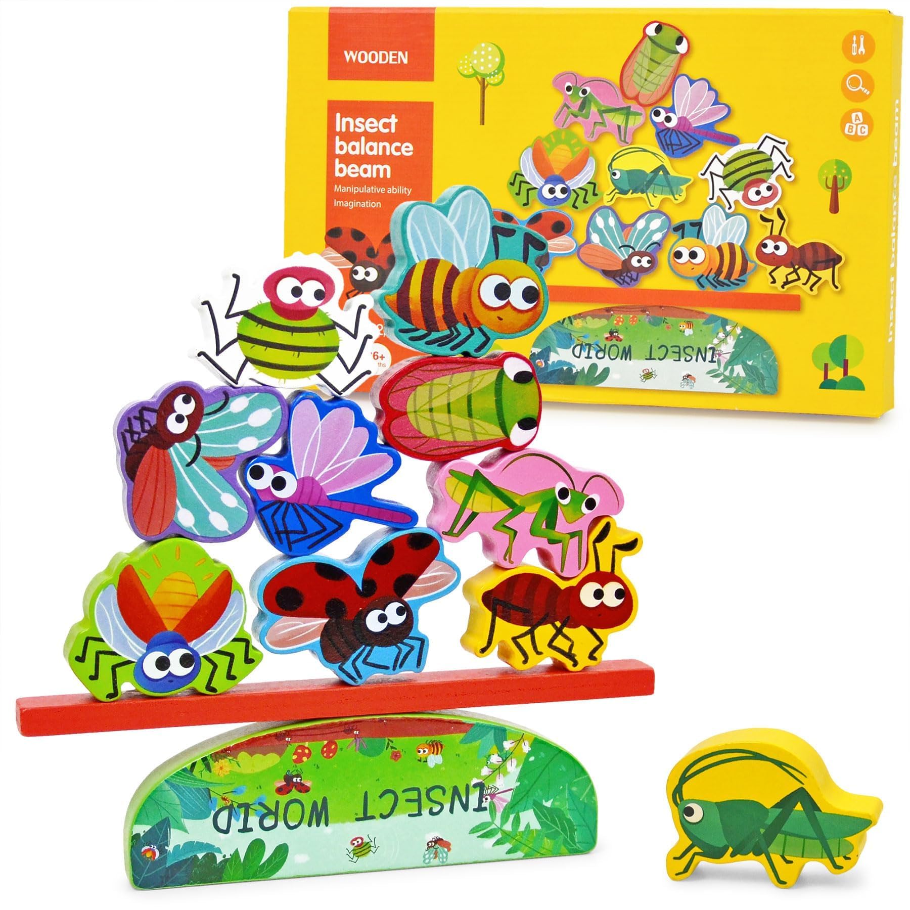 Vileafy Wooden Insect Toys for Kids -Bug Figurines Building Blcoks, Montessori Educational Wooden Toys for Preschool Learning, Fine Motor & Spring Nature Play Gift