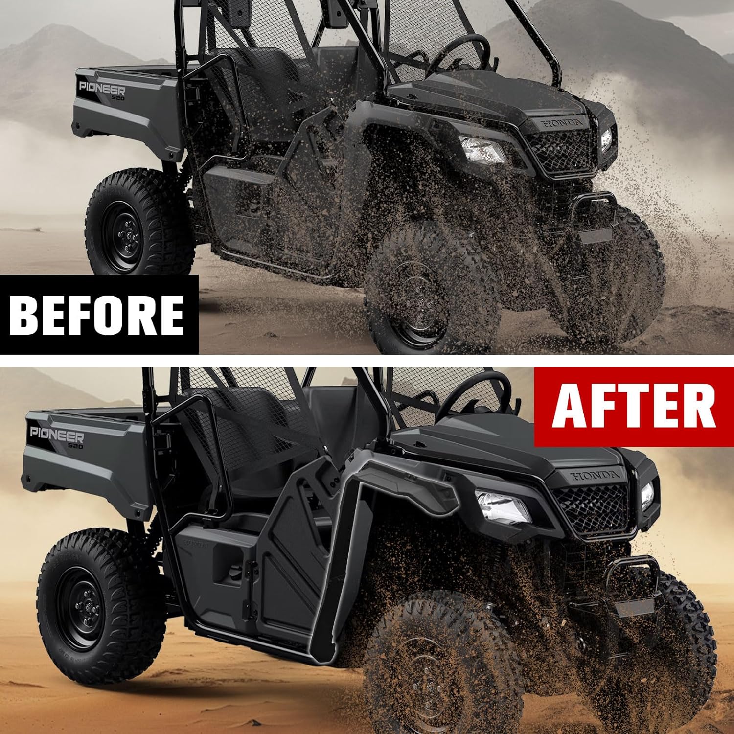 Fender Flares for Honda Pioneer 520/500, Front Extended Mud Guards Mud Flaps for Honda Pioneer 520 2021-2025/500 2015-2023 Accessories