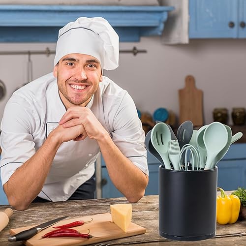 Miniatura 2 de LIBODOUR Soporte para utensilios de cocina extra grande giratorio de 360 para encimera, organizador de acero inoxidable, almacenamiento de