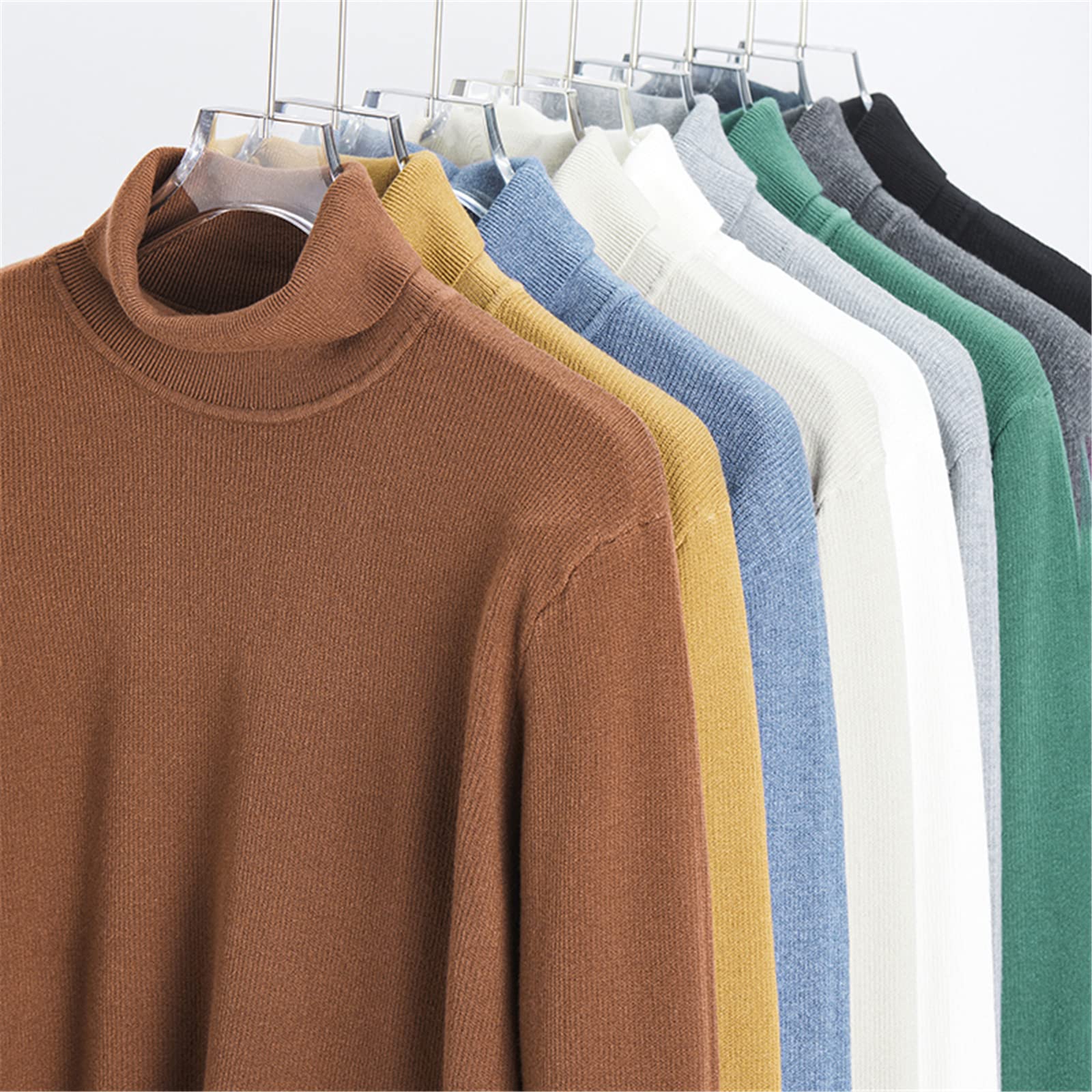Męski ciepły sweter z golfem solidny modny sweter na co dzień gruby sweter, Brązowy, XL