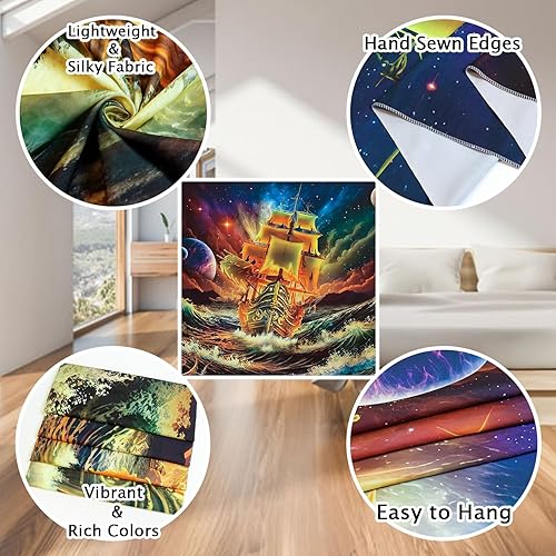 Miniatura 6 de Leofanger Tapiz de galaxia con luz negra, tapiz de planeta trippy, reactivo a los rayos UV, con ondas oceánicas y neón, tapices de pared para colgar