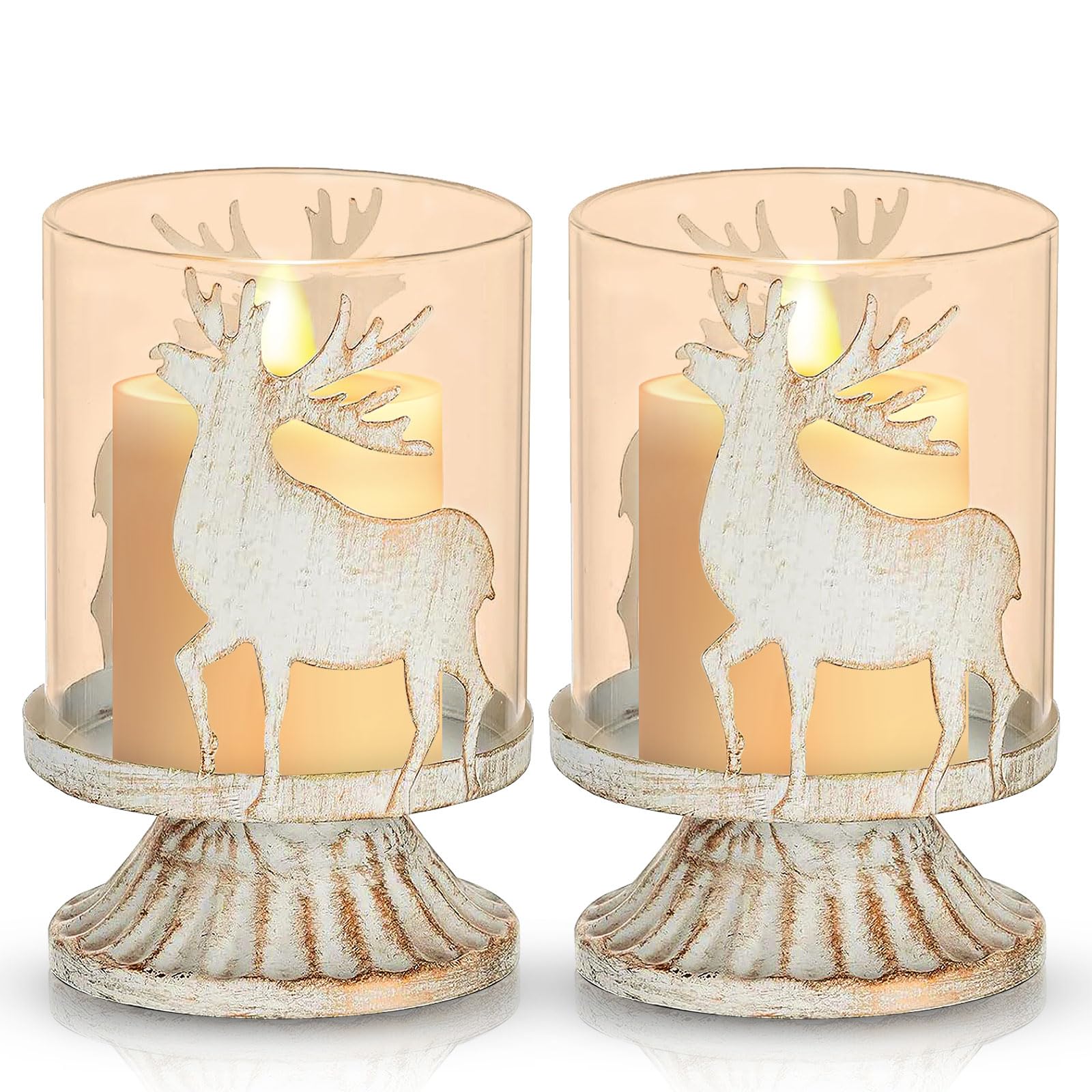 NEMMXUB Juego de 2 Candelabros de Metal Portavelas Blanco para Centro de Mesa Candelabros de Navidad, candelabros para Velas para Decoración de Chimenea de Manto de Mesa Navideña, Blanco