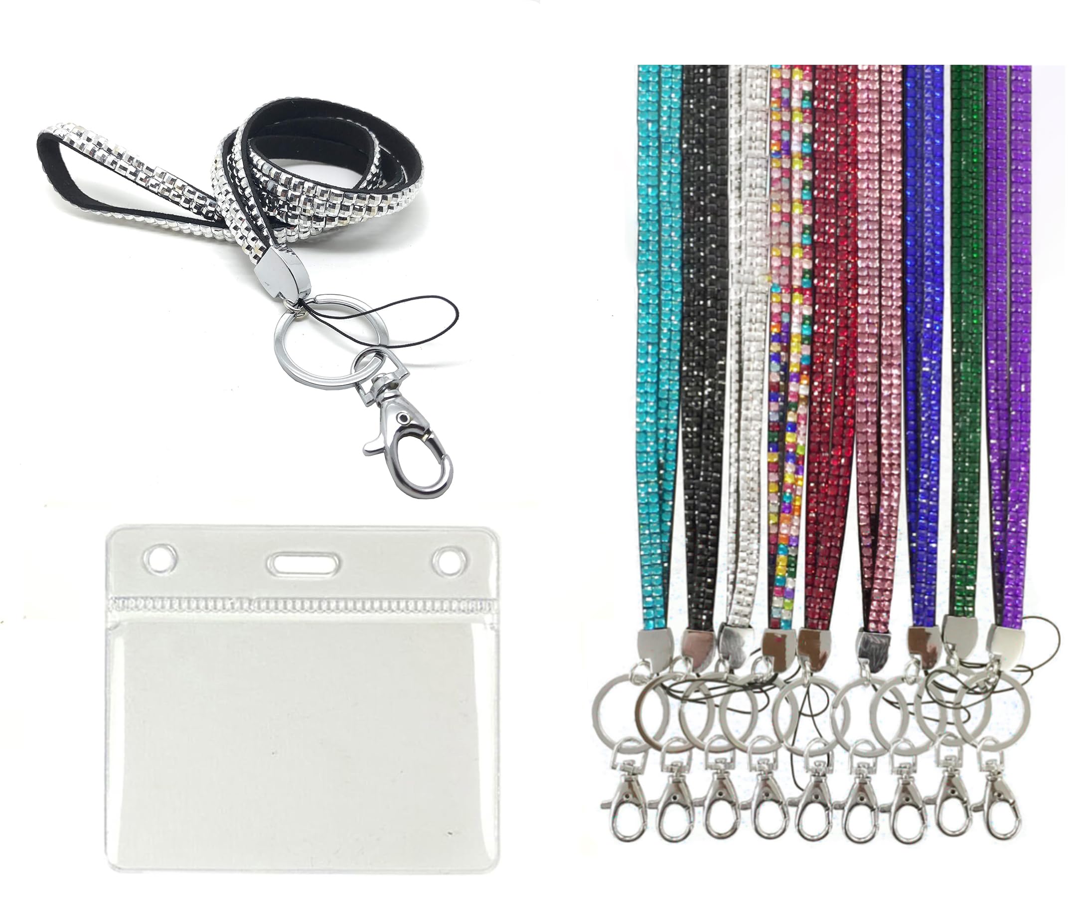 PCL media ltd Silver Bling Diamante Rhinestone Sparkly Lanyards with ID Pocket Pouch Size (60x90mm) Bling Lanyards, Diamante Lanyard, Sparkly Lanyard โ image 1
