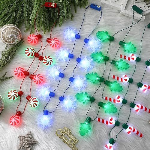 Miniatura 9 de Remuuly 12 piezas de collar de luz de Navidad, mini bombillas LED brillantes para niños y niñas, regalos de fiesta feos de cumpleaños Navidad