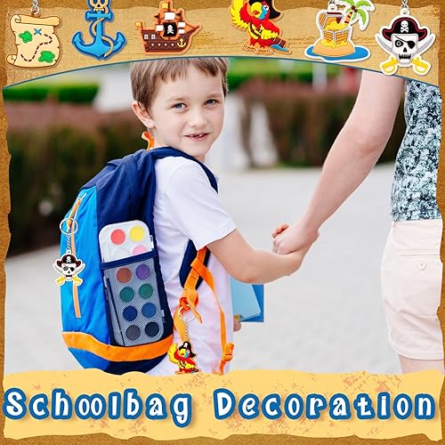 Miniatura 6 de Taiyin 30 piezas de regalos de fiesta de circo ninja payaso animales pirata llavero para carnaval fiesta de cumpleaños suministros (pirato)