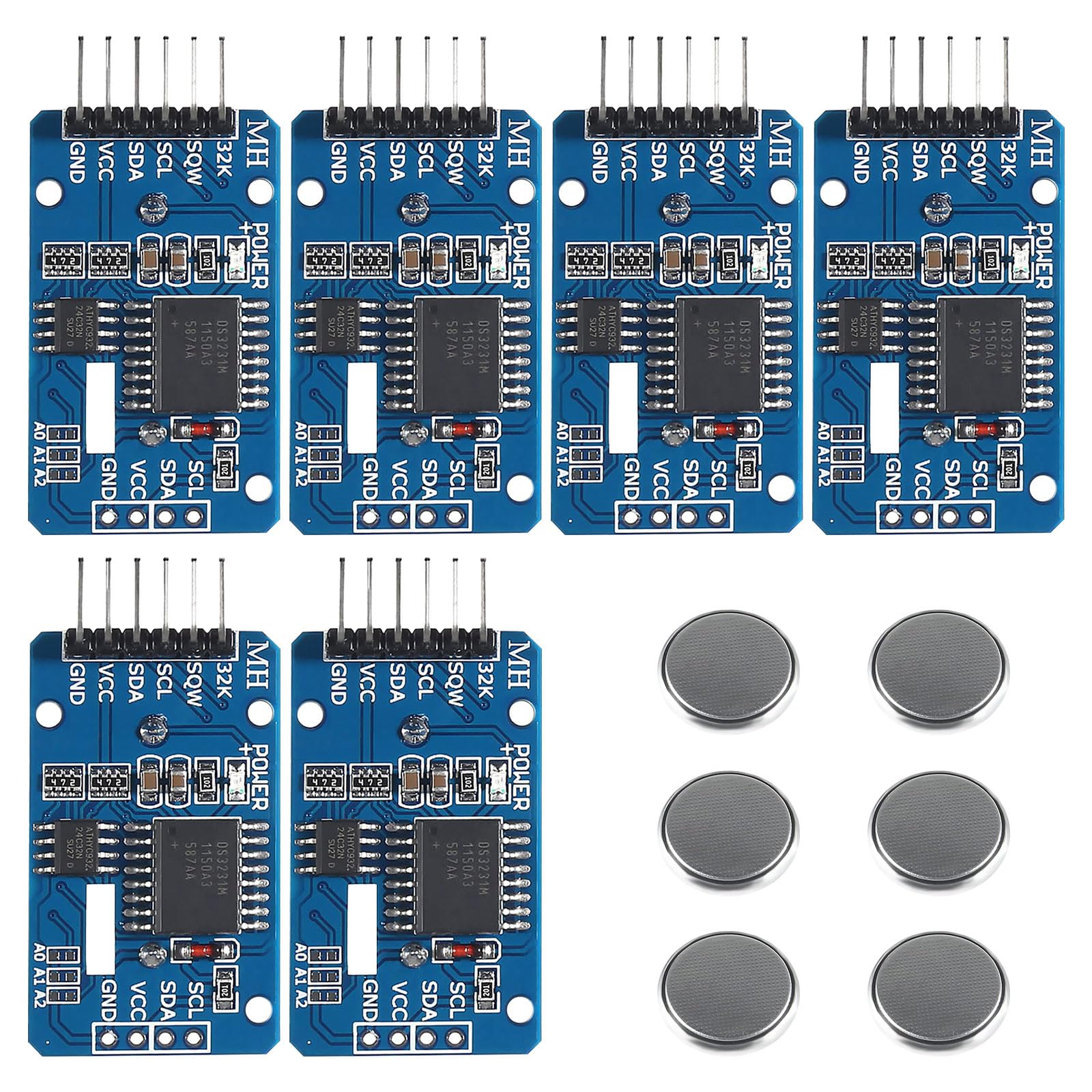 Real-Time Clock RTC modulo compatibile con orologio in tempo reale I2C, modulo orologio I2C RTC per Arduino e Raspberry Pi con batteria (6 pezzi)