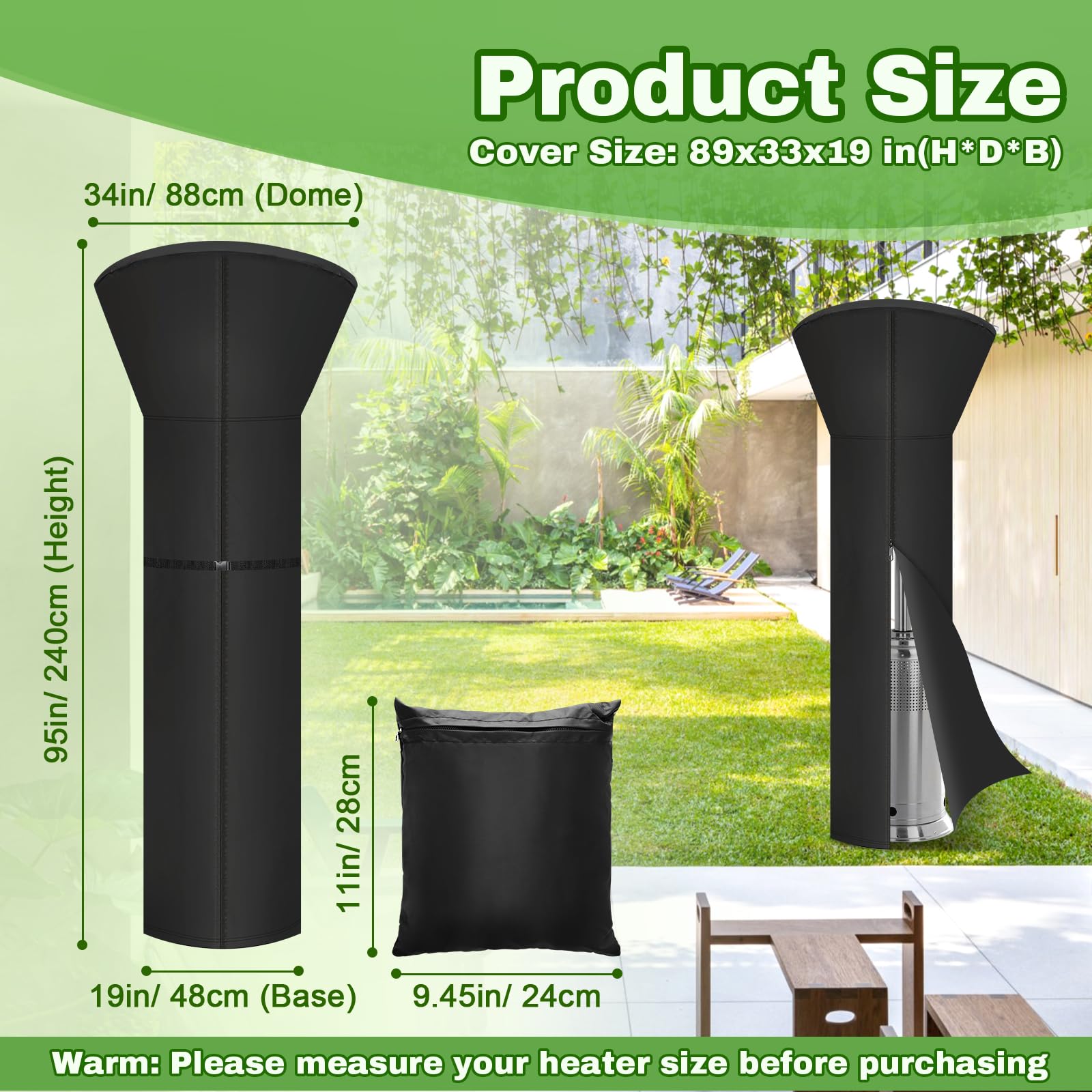 Windspeed Funda para calentador de patio, cubierta de calentador de exterior 420D para lámpara de calentador de pie, cubierta de patio al aire libre con cremallera de 2 metros, bolsa de