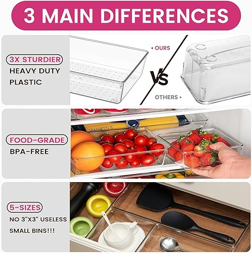 Miniatura 4 de Paquete de 26 bandejas organizadoras de cajones de plástico transparente grandes, separadores de acrílico para organización de cajones de cocina y