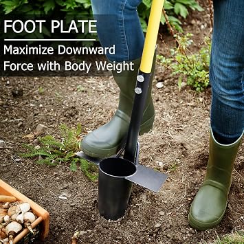 Jardineer Bulb Planter Tool, Long Handle Sod Plugger with Serrated Base, Automatic Soil Releasing Small Bulb Transplanter for Tulips, Daffodils, Lily