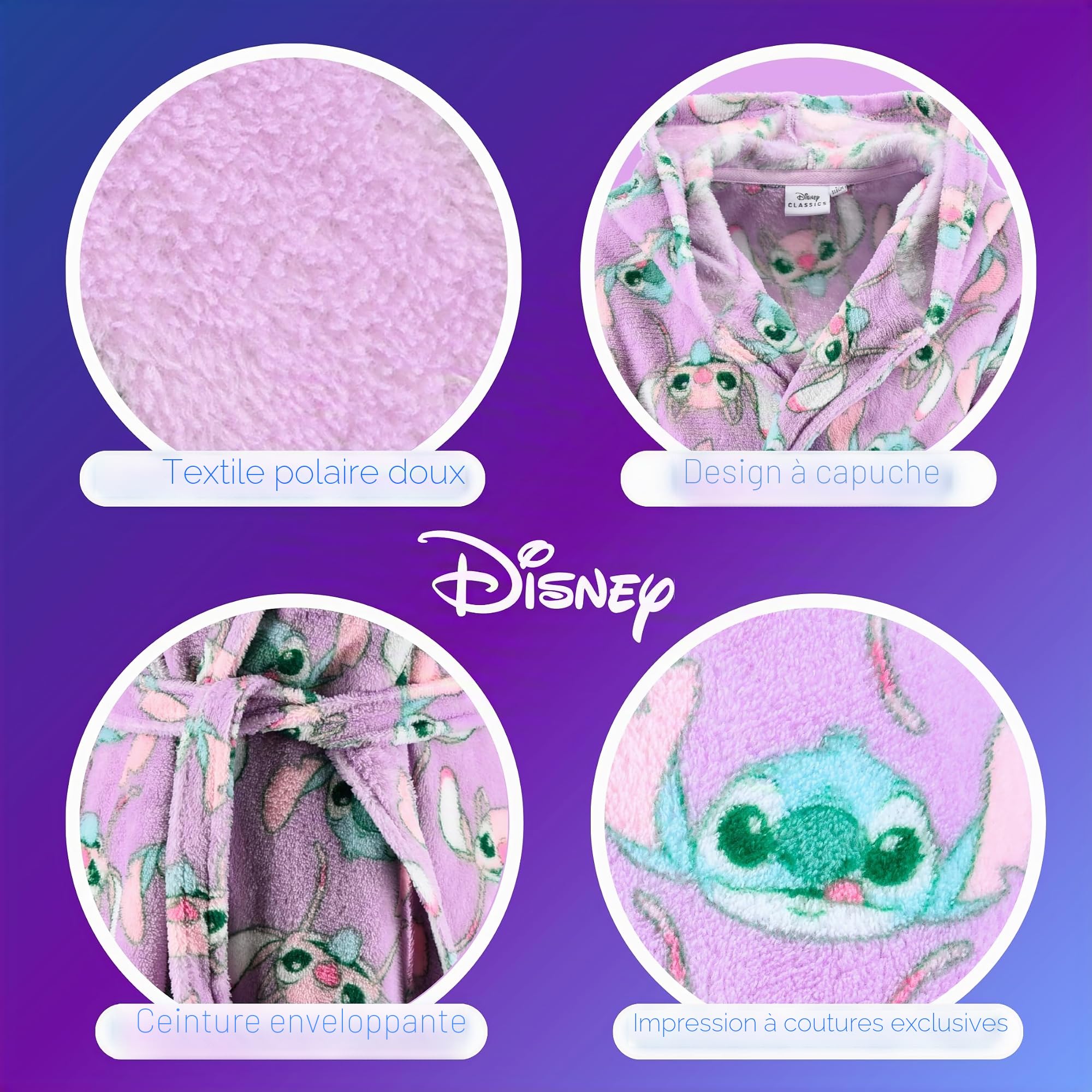 Disney Stitch et Angel Robe De Chambre pour Filles, Robe D'intérieur pour Enfants en Polaire Douce, Tailles 3 à 8 Ans