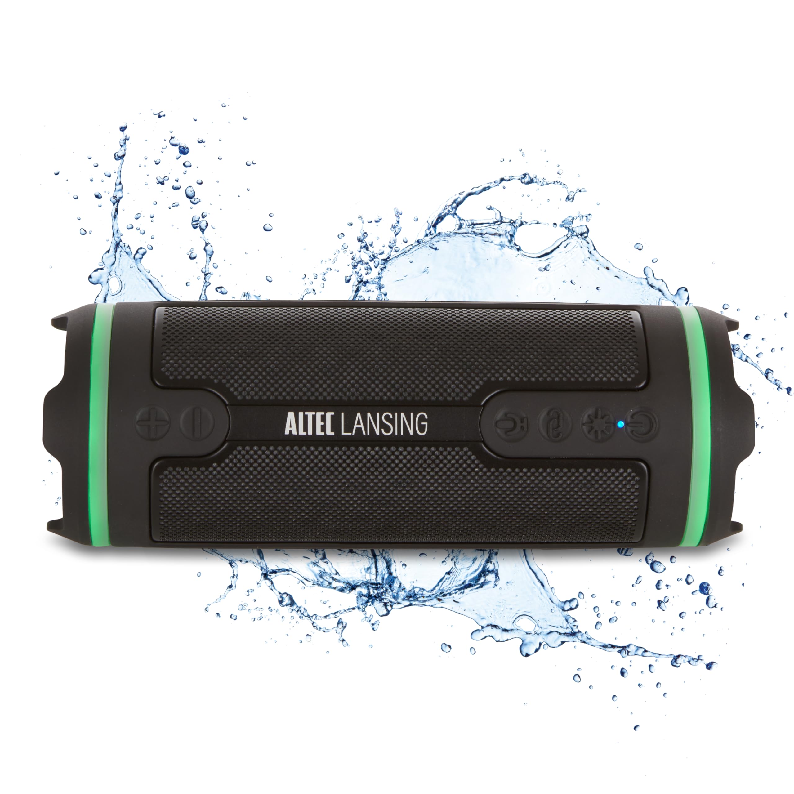 Altec Lansing Portable Bluetooth Speaker HYDRAMOTION 2.0 Outdoor Adventure Series, Waterproof IP67, 12W Output, 16H Battery, RGB Lights, Mountable, USB-C Quick Charge, Voice Assistant - Black