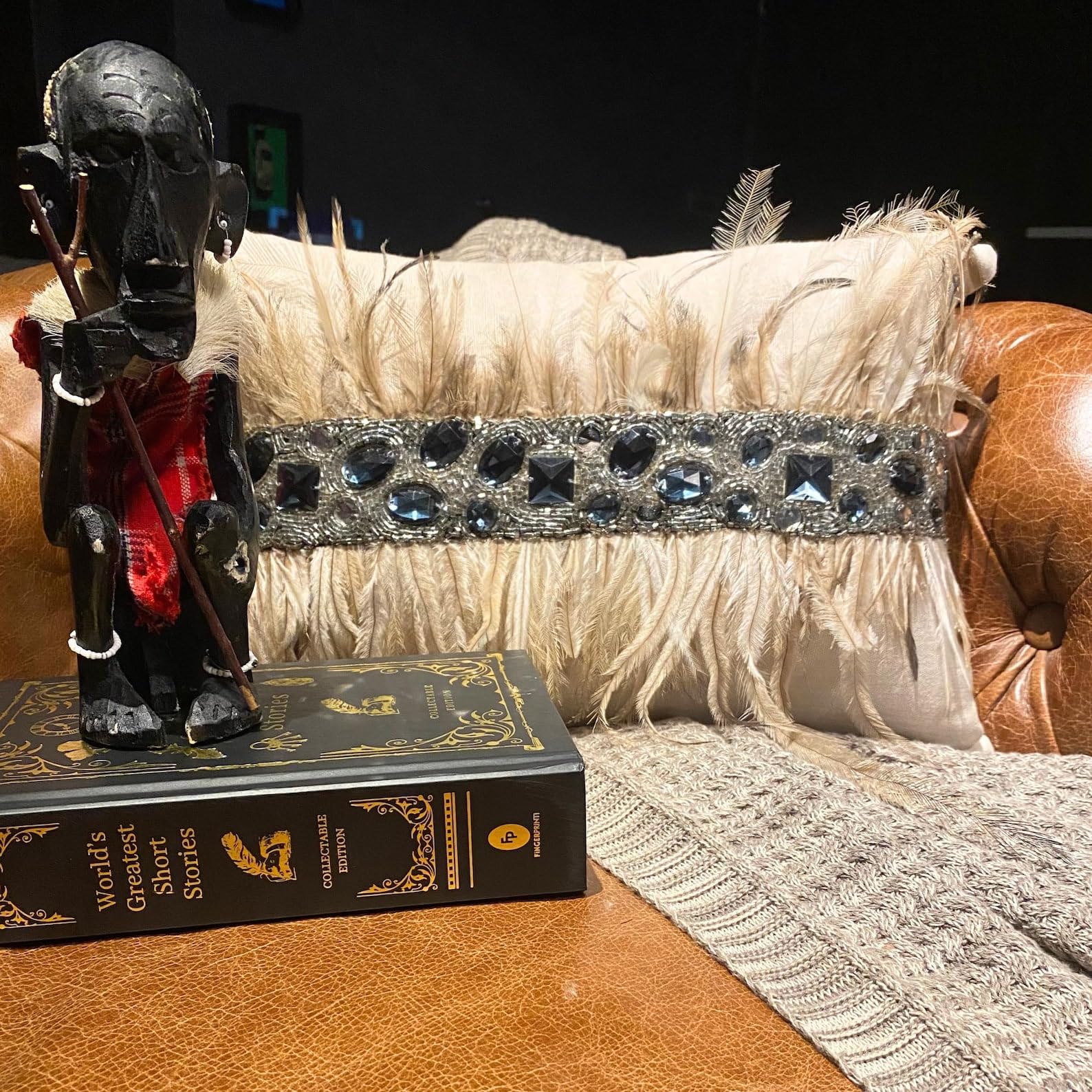 Hecho a mano Beige Amortiguar, Paquete de 2, 30x55 cm Lino Fundas de almohada lumbar, Funda de Cojín con Plumas, cristales y cuentas, Animal Fundas de almohada lumbar - Rhinestone Feathers