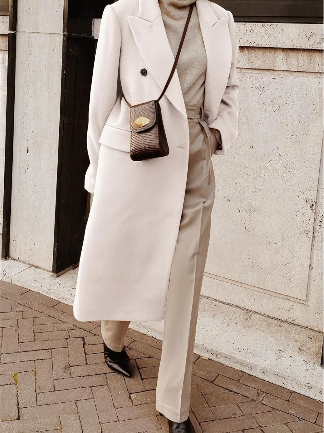 IDEALSANXUN Womens Long Wool Coats Fall Winter Double Breasted Trench Coat Peacoat - Image 3