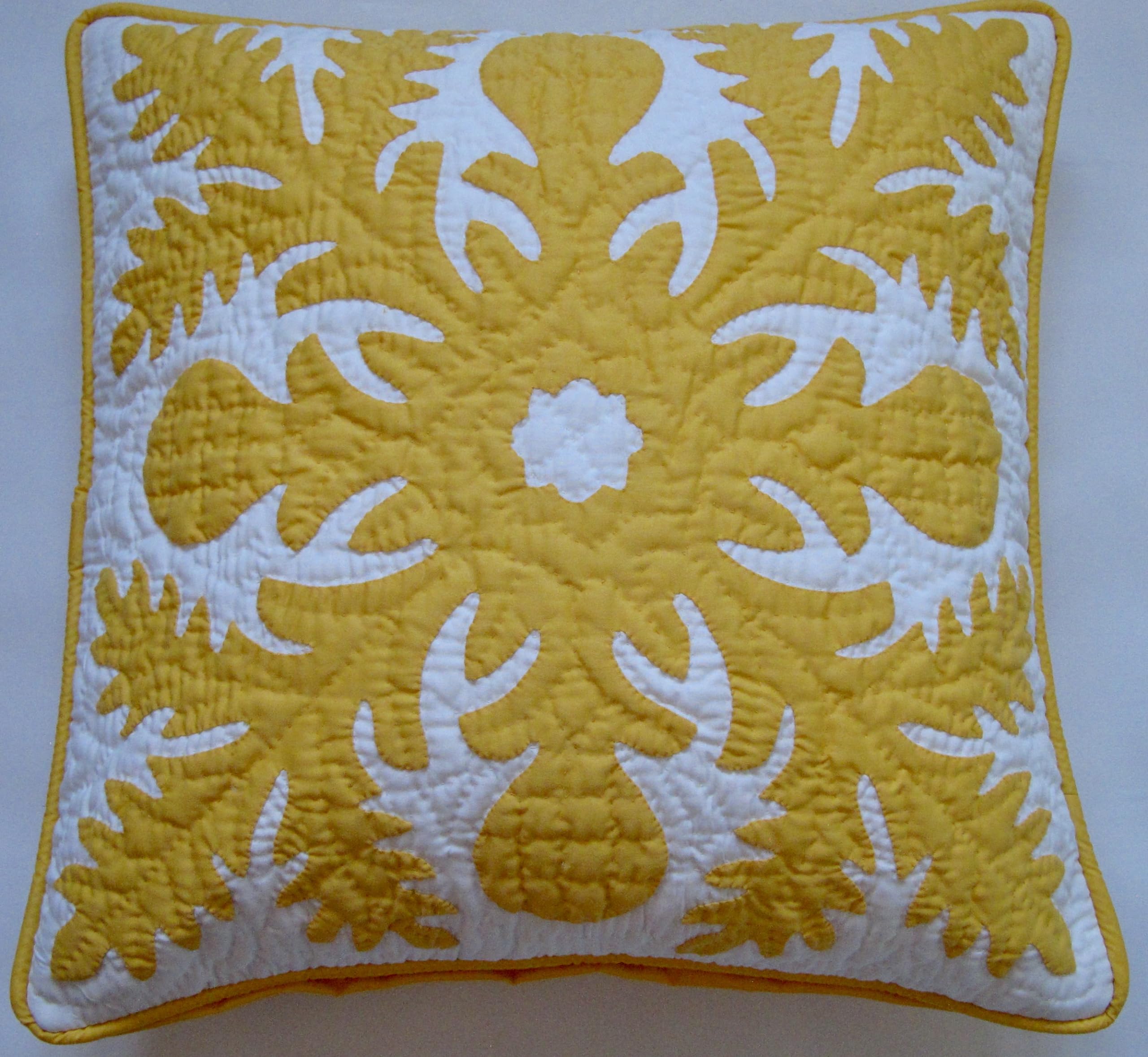 2 Hawaiian Quilt Pillow Covers Cushions 100% Hand Quilted/Hand Appliquéd 18" x 18"