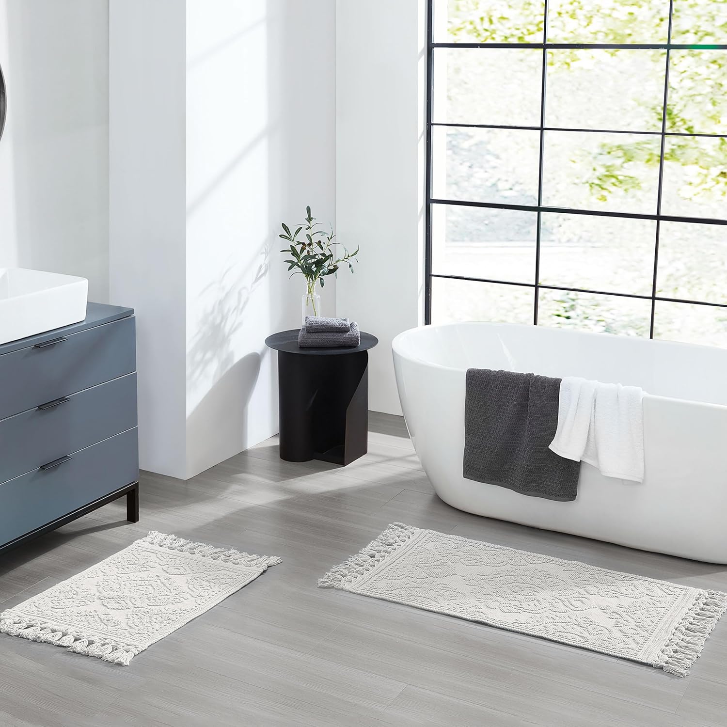 Jean Pierre – Ricardo Bath Mats, Set of 2 Woven Fringe Bathroom Rugs, 100% Cotton, Premium Bathroom Decor – Measures 17″ x 31″ and 21” x 41”- Ivory Jean Pierre – Ricardo Bath Mats, Set of 2 Woven Fringe Bathroom Rugs, 100% Cotton, Premium Bathroom Decor – Measures 17″ x 31″ and 21” x 41”- Ivory