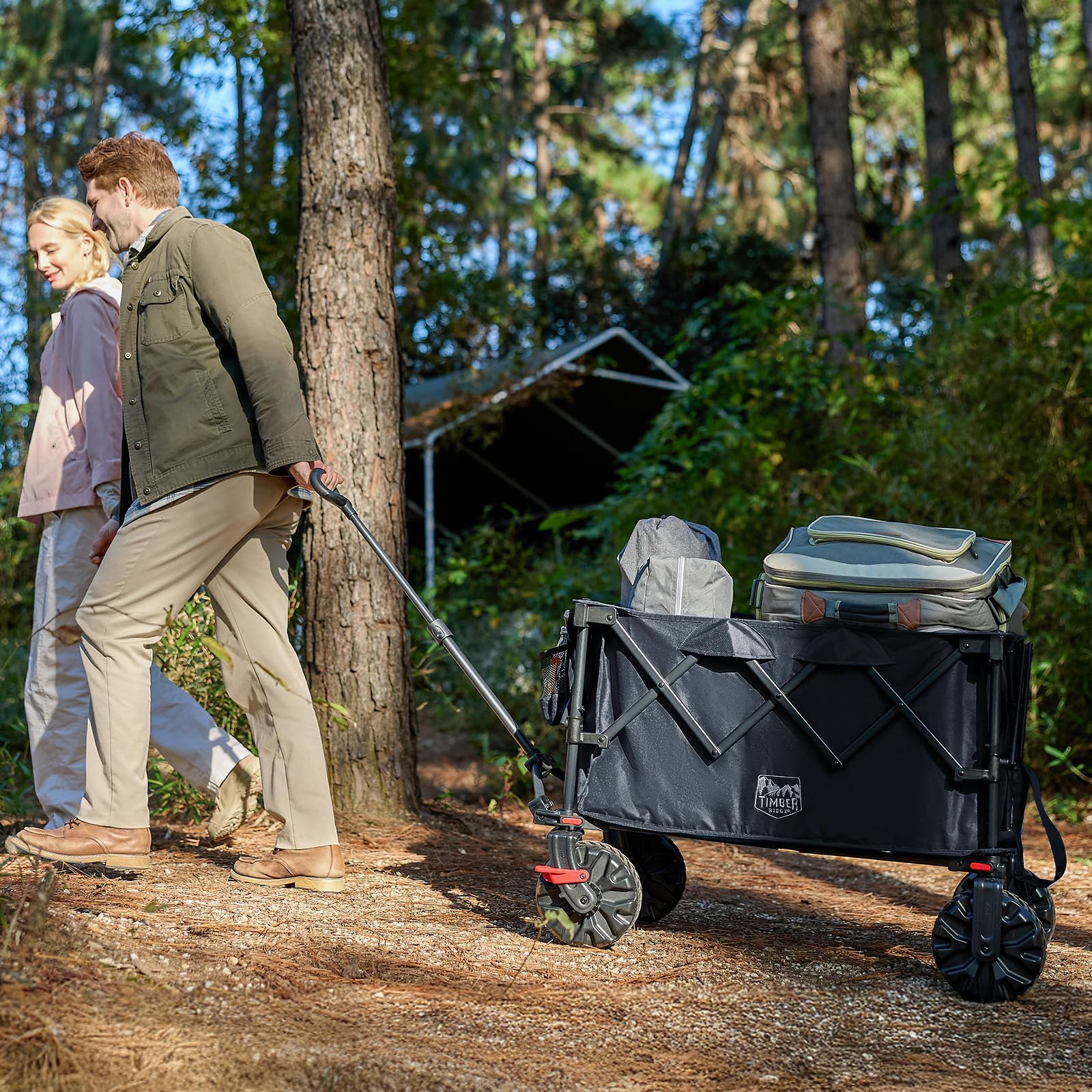 TIMBER RIDGE Chariot de Plage 250L Pliable Roues Tout-Terrain Amovibles avec Freins, Poignée Télescopique Réglable, Porte-Gobelet pour Plage, Camping, Festivals, Jardin Et Pique-Nique Extérieur