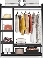 Vista 8 de LITTLE TREE Perchero de Ropa de Madera Independiente para Armario, Perchero de Prendas Resistente con Estantes, Percheros Colgantes para Ropa