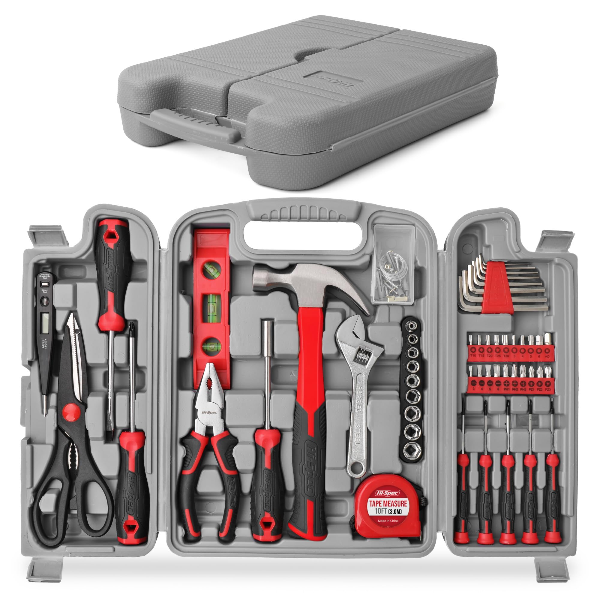 Hi-Spec 54-tlg. Werkzeugkoffer gefüllt mit Klauenhammer, Bit set, Präzisionschraubenzieherset, Nüssen und weiteren Handwerkzeugen in einem perfekten Werkzeugset für den Haushalt