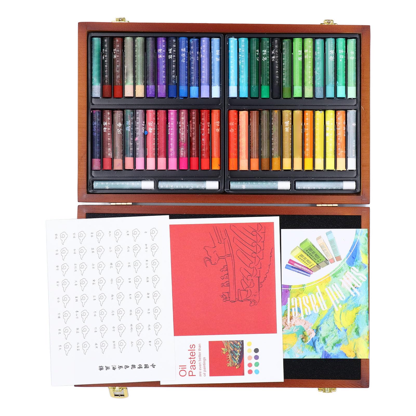 Pastello a Olio Morbido per Artisti 48 Colori Penne per Pittura a Olio Pastelli Scatola di Legno Aula Professionale per Artisti Principianti