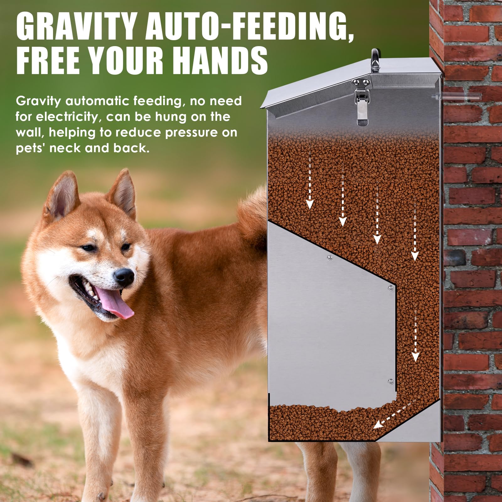 Comedero automático para perros de raza grande, dispensador automático de comida para perros, 25 libras, gran capacidad, acero inoxidable, estación de alimentación para mascotas, dispensador