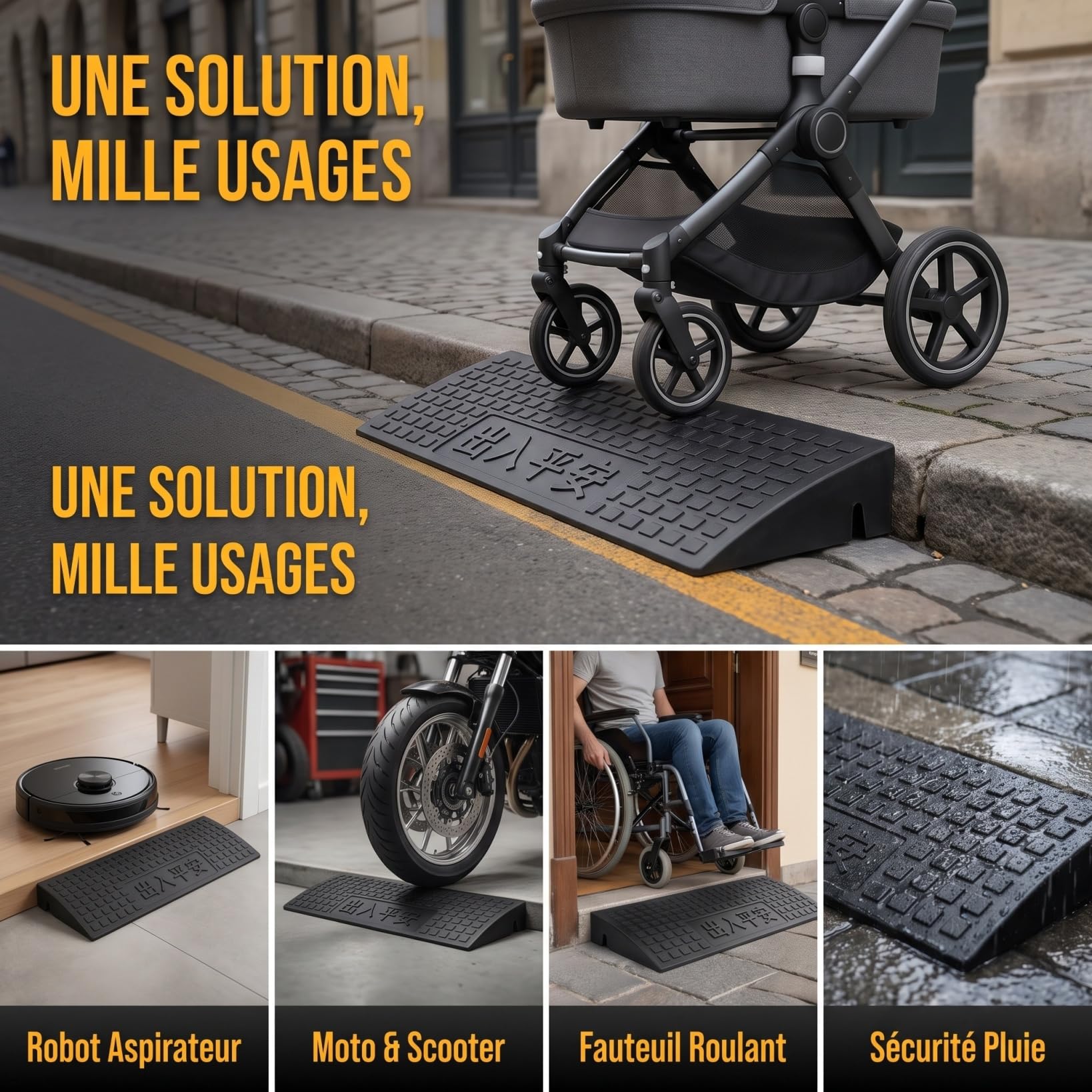 Toyvian Rampe D'accès en Caoutchouc Antidérapante pour Voiture, Rampe de Seuil 6 Cm de Hauteur, Robuste et Légère, Adaptée aux Entrées et Trottoirs, Usage Automobile et Moto