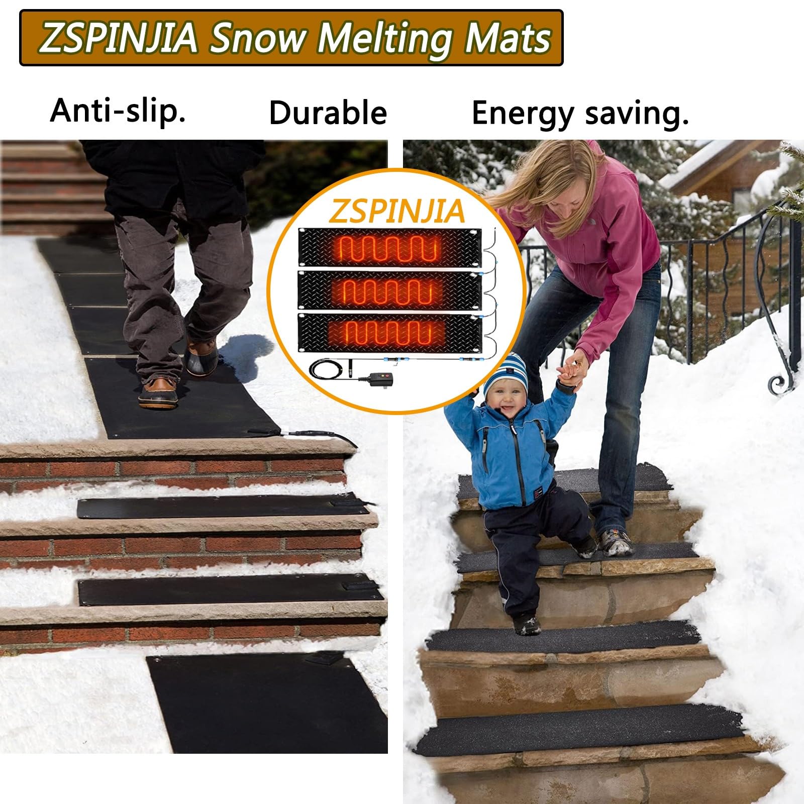 Tapis chauffant pour faire fondre la neige, escalier extérieur avec minuterie, tapis de fonte de neige et de glace pour extérieur avec câble d'alimentation de 2,8 m, IPX5 étanche