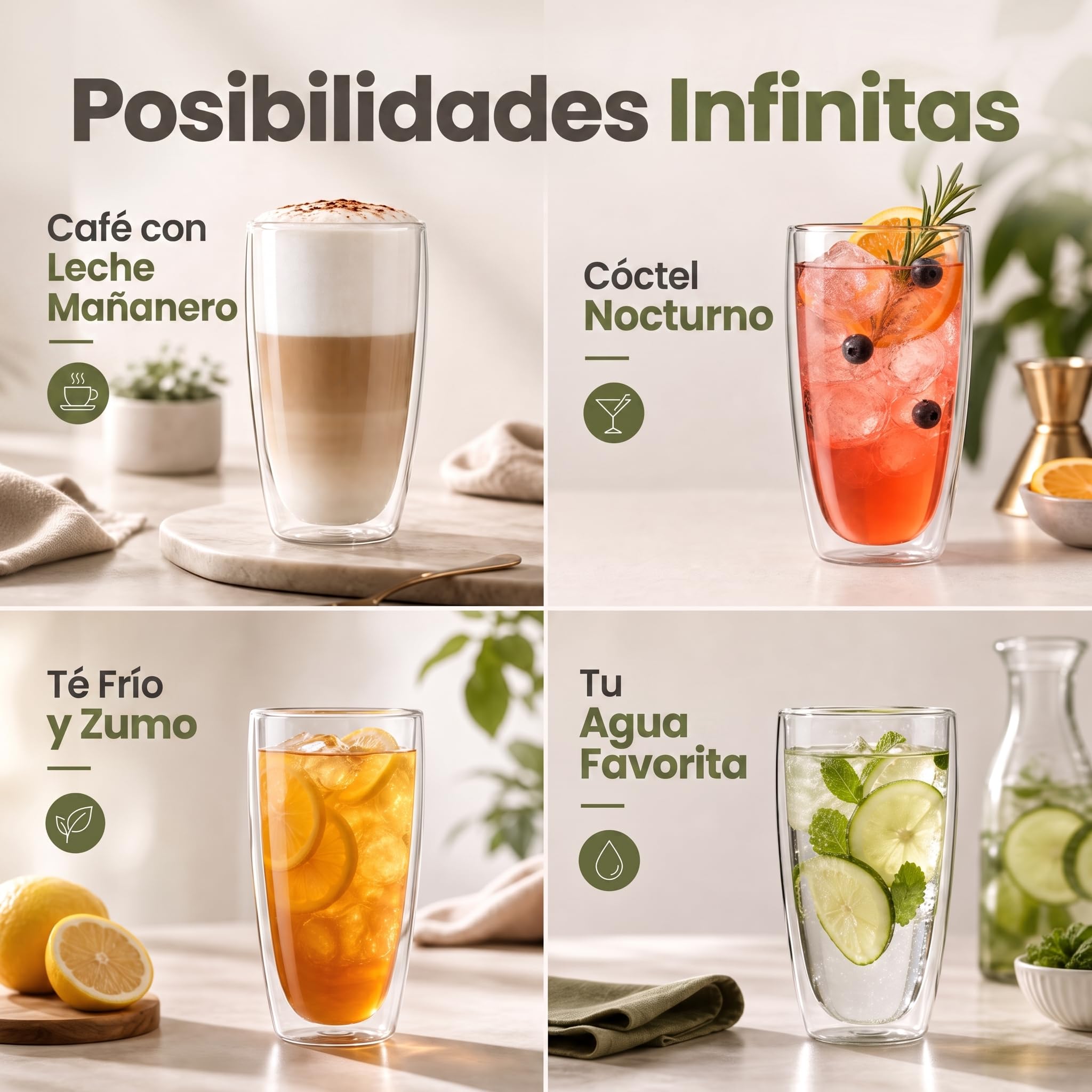 Dimono® Vaso de vidrio borosilicato de doble pared Vaso de agua Latte Macchiato Vaso largo para bebidas y cócteles (12 piezas vaso largo)