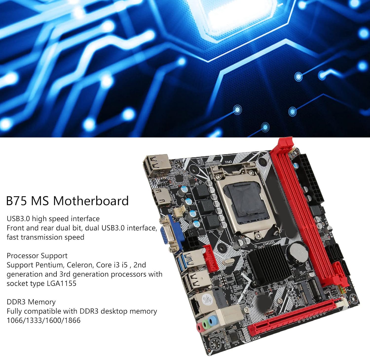 B75 MS LGA 1155 Computer Motherboard Support DDR3 Memory, NVME M.2 M.2 USB3.0 SATA3.0, HD Graphics