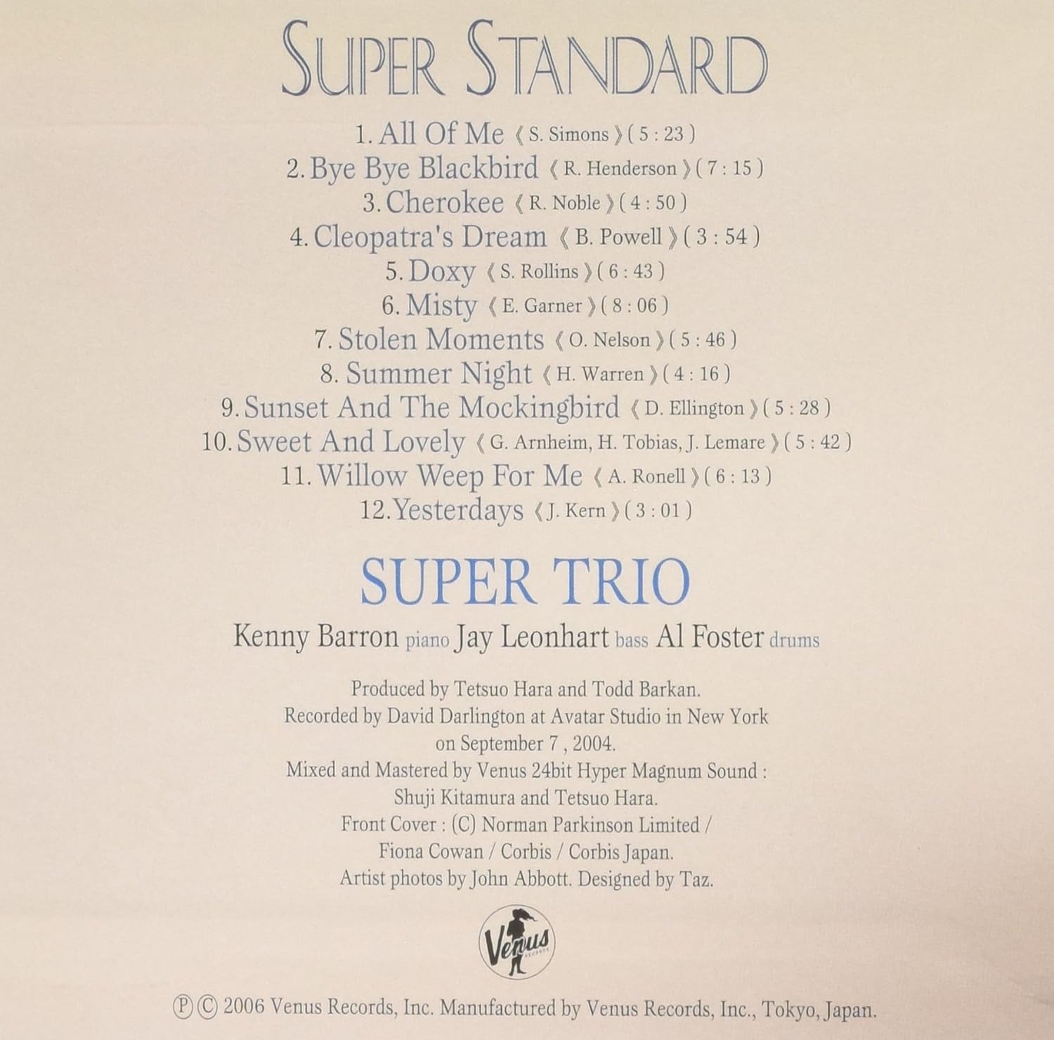 SUPER TRIO (2) - Super Standard - Disque CD