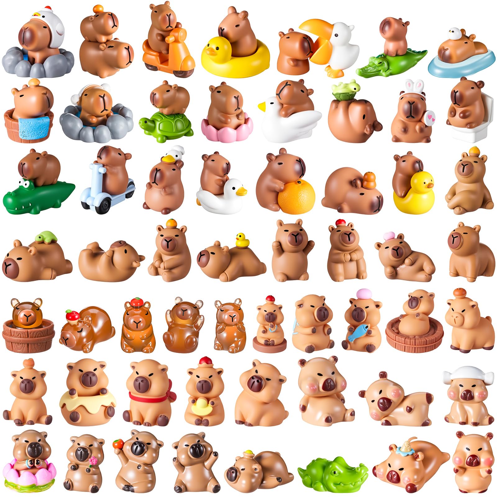 Nosiny 70 piezas de lindas figuras de Capibara en miniatura, regalo a granel, calendario de Adviento 2025, resina pequeña para bricolaje, accesorio de casa de muñecas, decoración de pasteles, tablero
