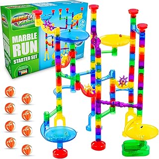 Marble Genius Marble Run (130 Complete Pieces) Maze Track or Race Game for Adults, Teens, Toddlers, or Kids Aged 4-8 Years Old, (80 Translucent Marbulous Pieces + 50 Glass-Marble Set), Starter Set