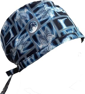 Unisex Medical Scrub Cap - Skeleton X-ray - Turn Up Ponytail Scrub Hats, Ponytail Scrub Hats, Bouffant, Scrub Hats for Women, Dr. Hats, Nurses Hats. Black