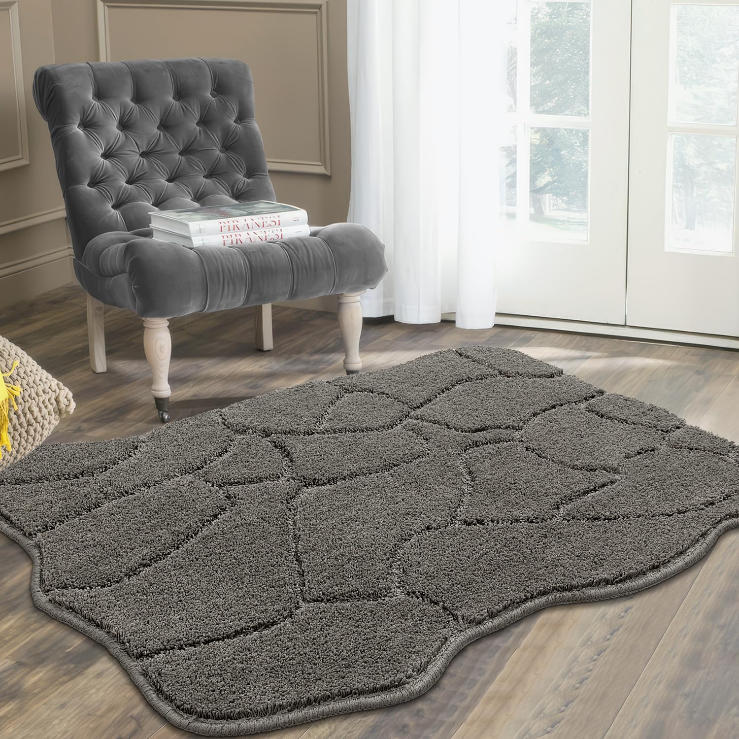 Tapis moderne à poils longs pour salon, chambre à coucher, chambre d'enfant, tapis d'intérieur antidérapant pour décoration d'intérieur, lavable en machine (gris, 0,6 x 91,4 cm)